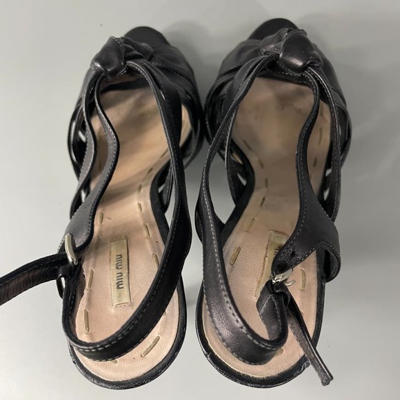 Authentic Miu Miu Washed Leather Platform Strappy High Heel Sandals, 37.5 - Picture 7 of 11